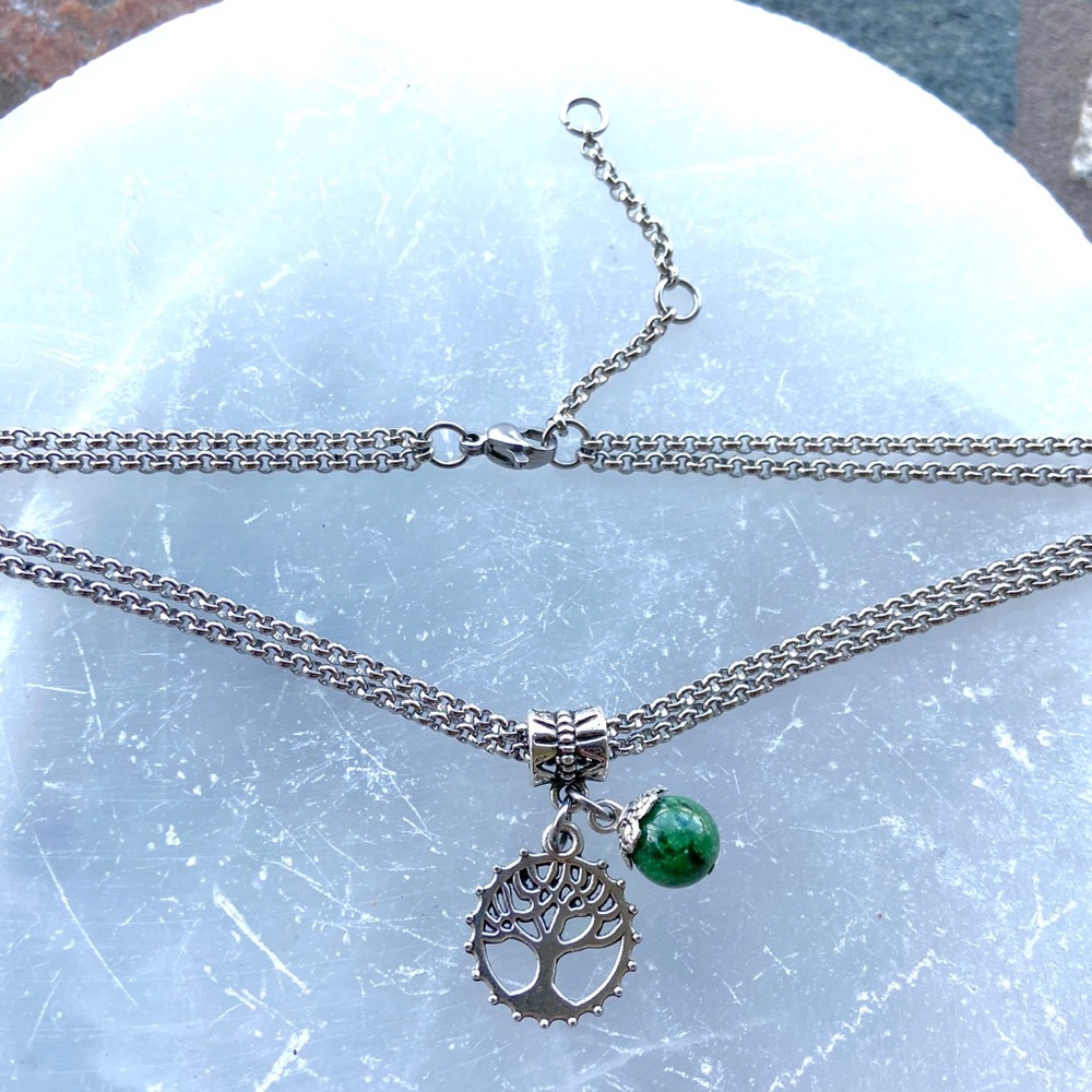 Stainless steel double chain tree of life zoisite - Picture 7 of 11